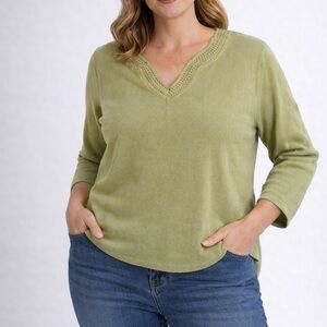 Relativity‎ Stretch Women's XL Green V-Neck Knit Pullover Sweater